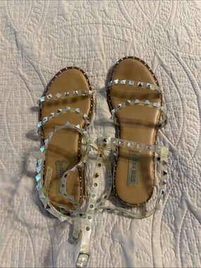Steve Madden Clear Studded Sandals with Tan Footbed